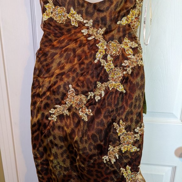 Jasz Couture Leopard Beaded Ruffled Tiers Halter Maxi Dress - size 2 NWT - Picture 11 of 16